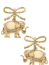 Vega Pearl-Studded Elephant & Bow Drop Earrings - Worn Gold