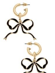 Veronica Game Day Bow Enamel Earrings In Black - Black