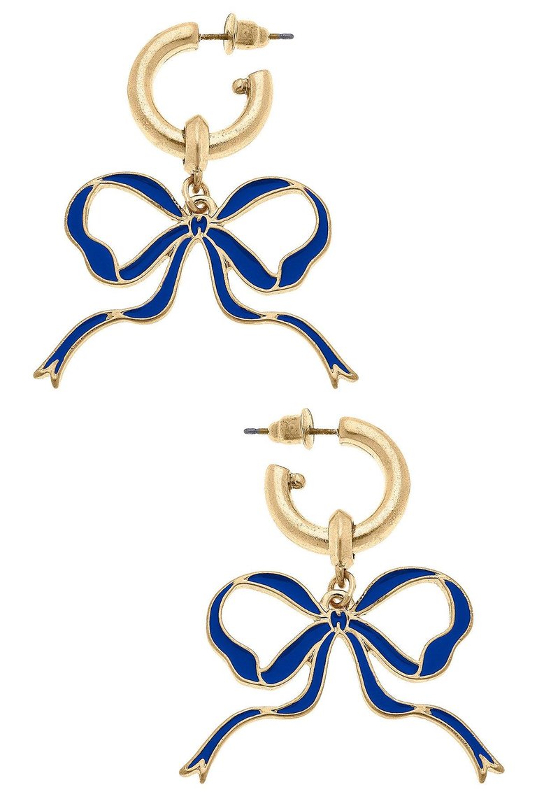 Veronica Game Day Bow Enamel Earrings In Blue - Blue