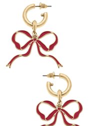 Veronica Game Day Bow Enamel Earrings in Crimson - Crimson