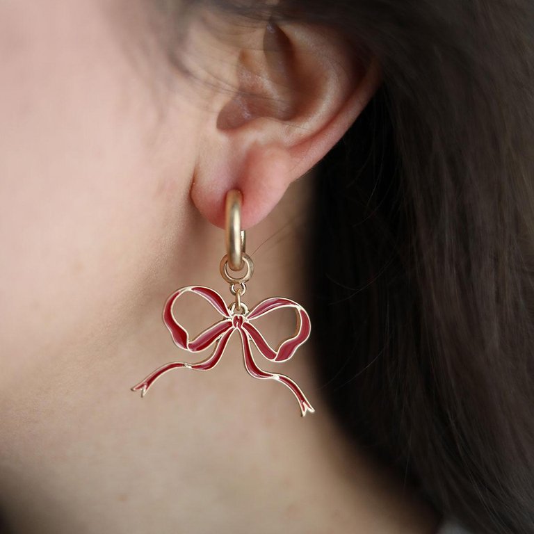 Veronica Game Day Bow Enamel Earrings in Crimson