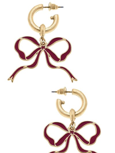 Canvas Style Veronica Game Day Bow Enamel Earrings in Maroon product