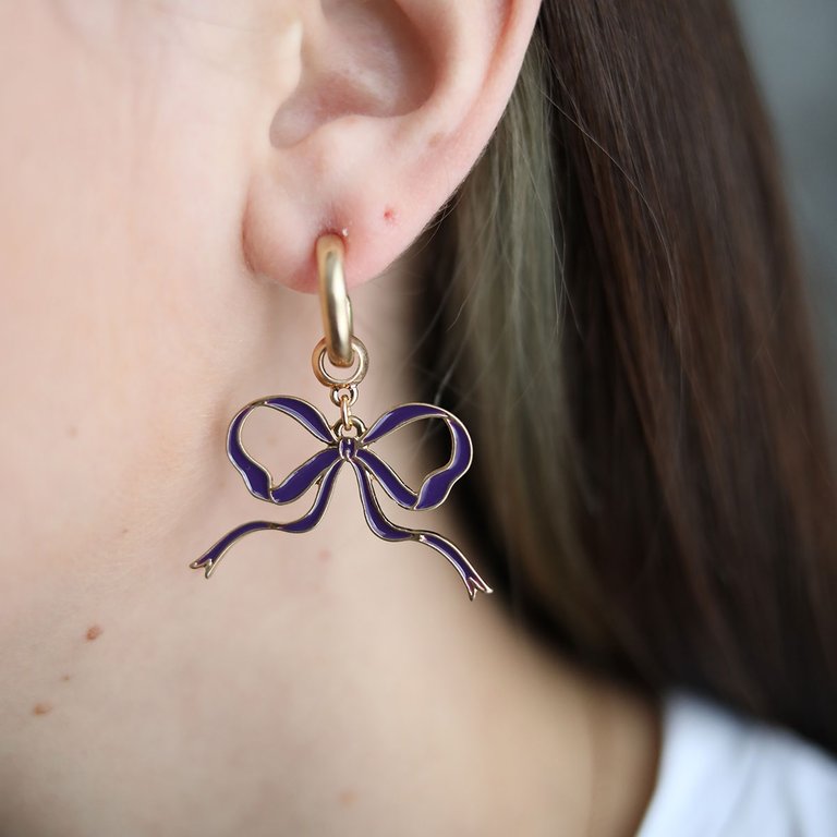 Veronica Game Day Bow Enamel Earrings In Purple