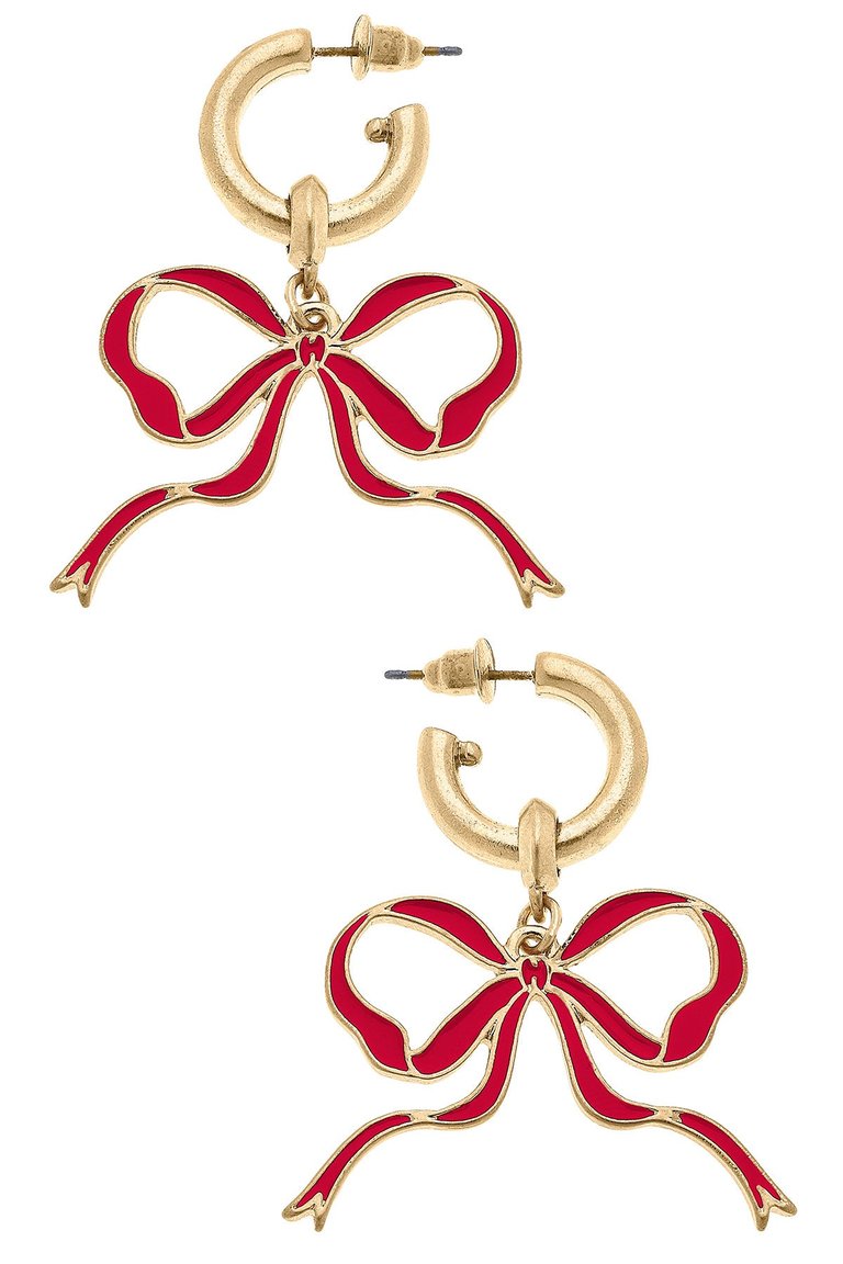 Veronica Game Day Bow Enamel Earrings - Red