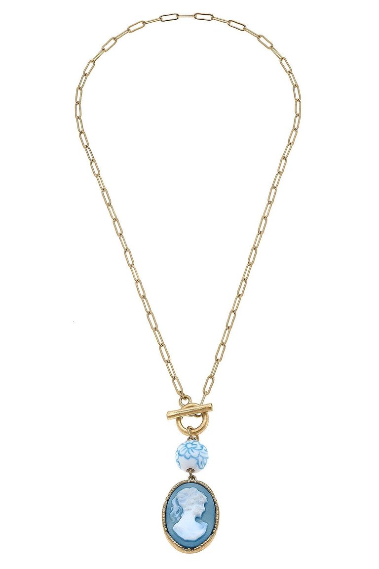 Vesper Cameo Pendant T-Bar Necklace in Wedgwood Blue