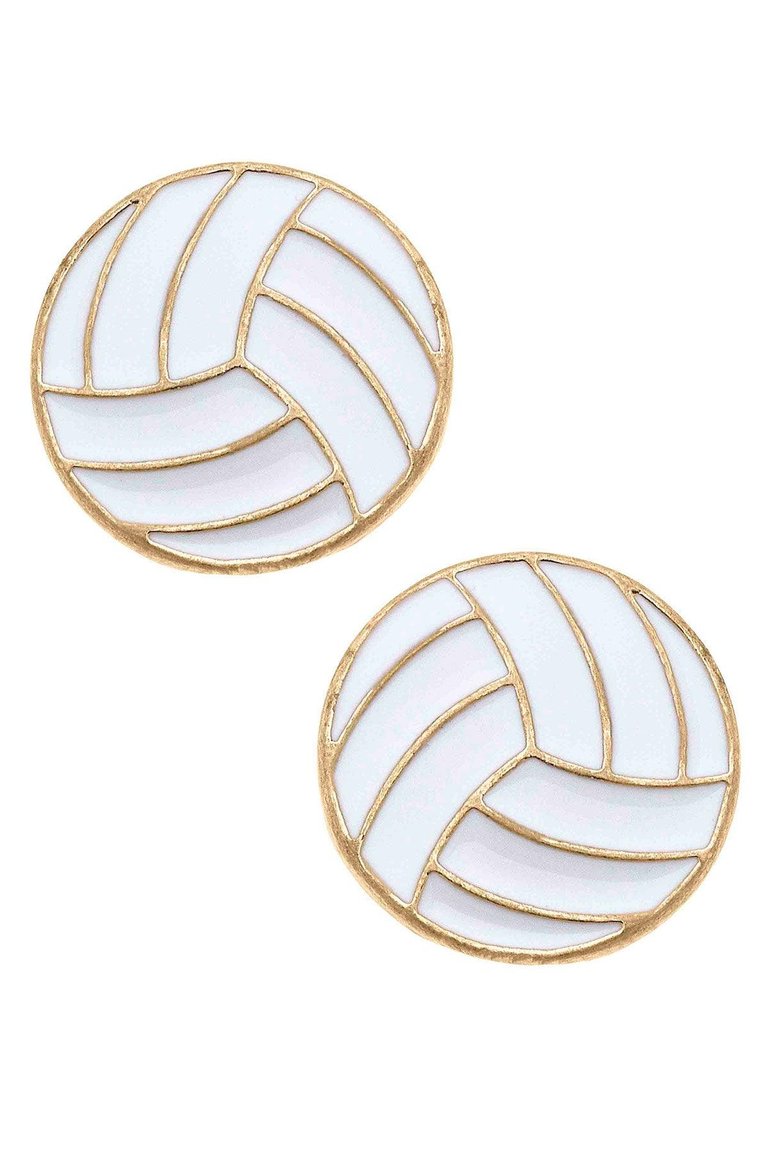 Volleyball Enamel Stud Earrings - White