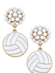 Volleyball Pearl Cluster Enamel Drop Earrings - White