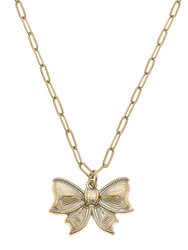 Waverly Bow Pendant Necklace - Worn Gold