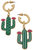 Whimsical Cactus Enamel Earrings in Green & Pink - Green / Pink