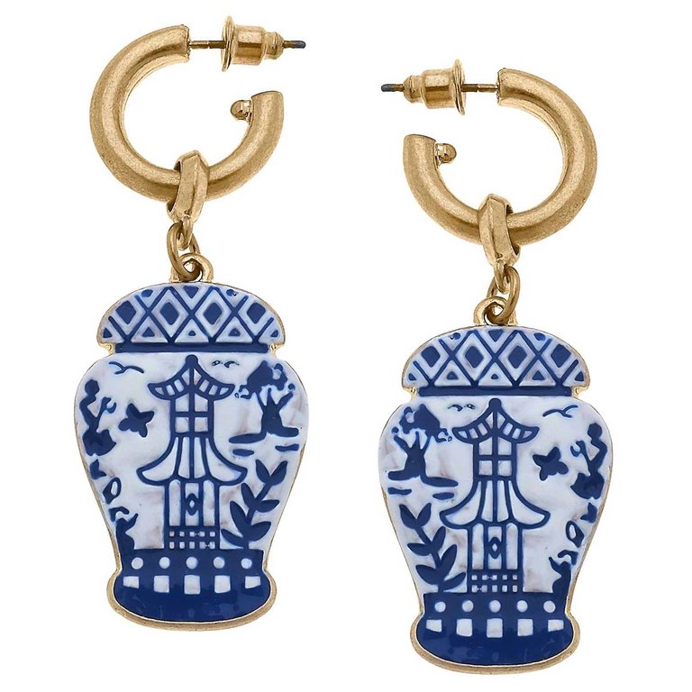 Women's Aubree Enamel Pagoda Ginger Jar Earrings - Blue/White