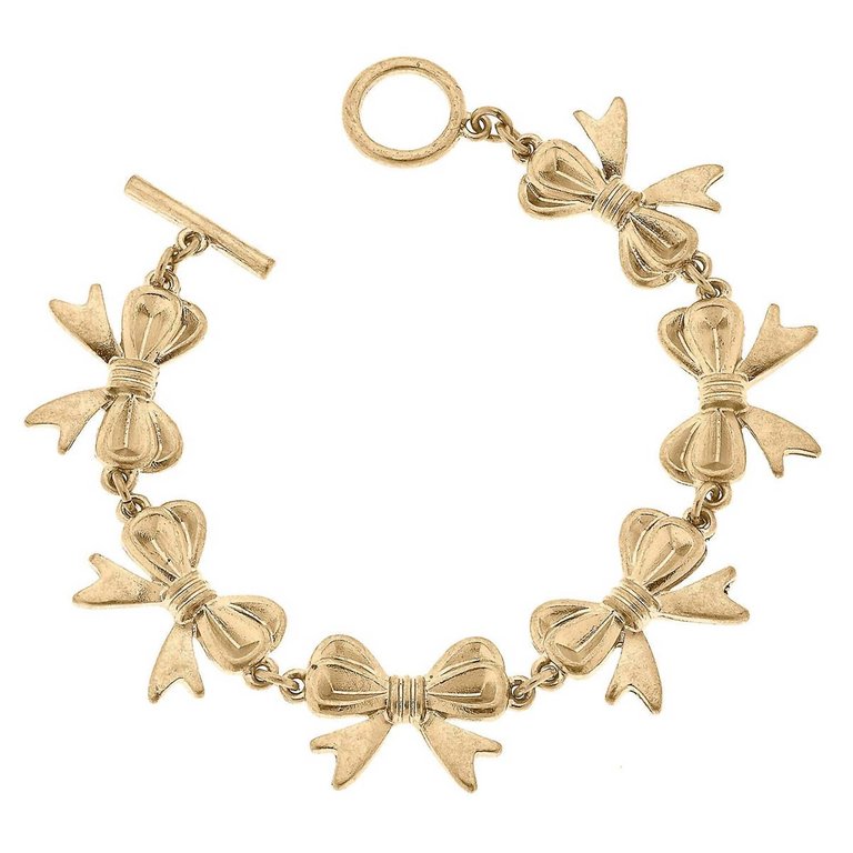 Women's Bow Linked Toggle Bracelet - Worn Gold