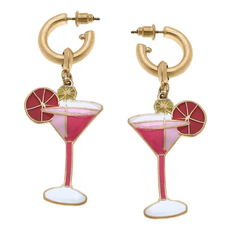 Women's Cosmo Cocktail Enamel Earrings - Pink