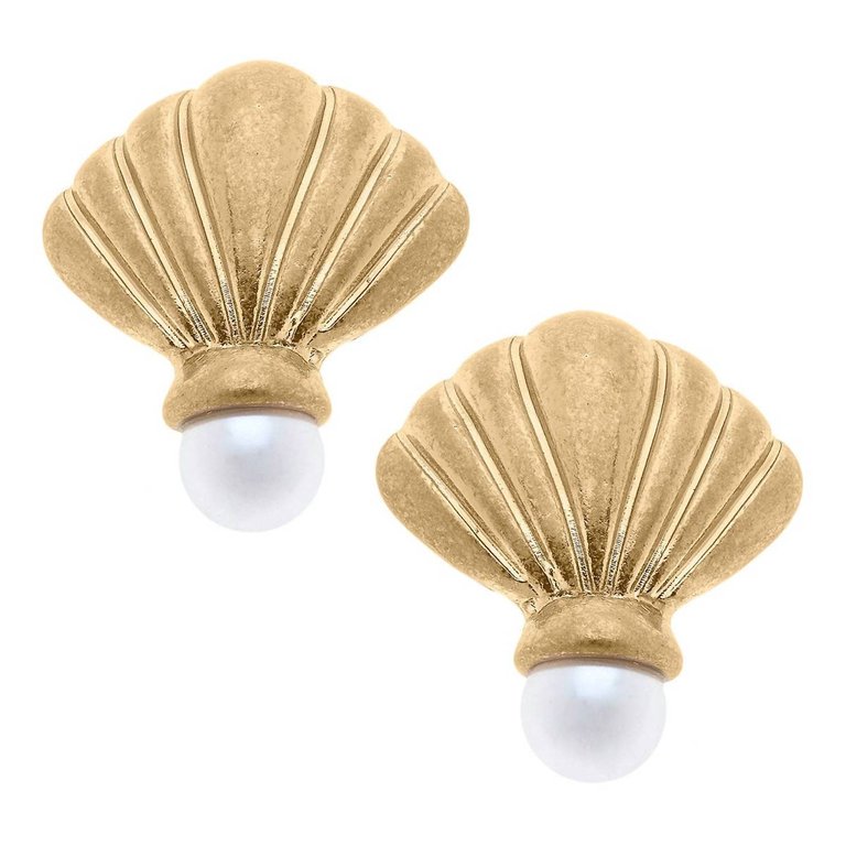 Women's Georgette Coquille Stud Earrings - Worn Gold