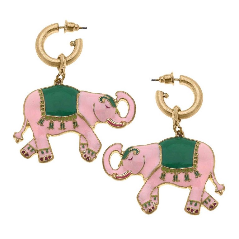 Women's Livy Enamel Elephant Earrings - Pink/Green