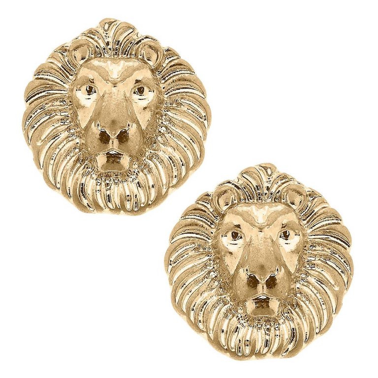 Women's Louise Lion Head Stud Earrings - Worn Gold