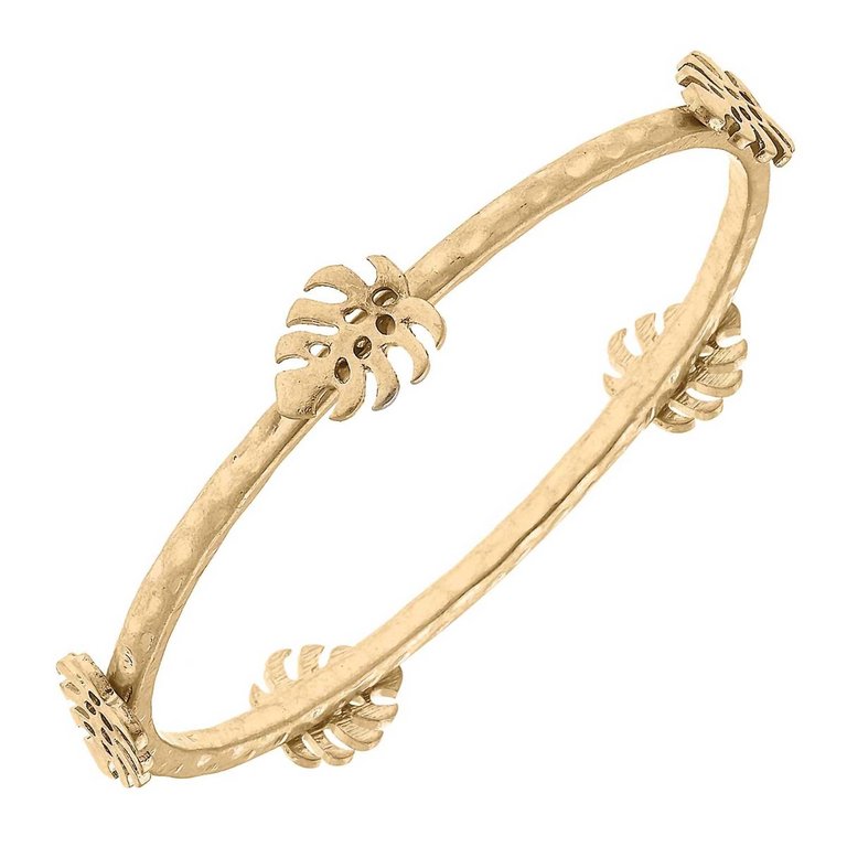 Women's Monstera Leaf Bangle - Worn Gold