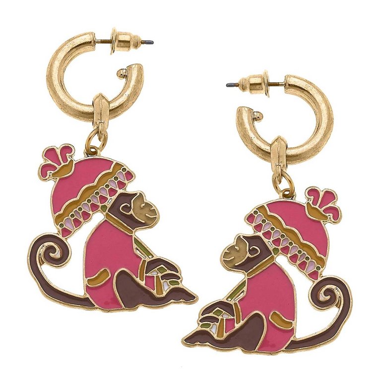 Women's Remy Enamel Monkey Earrings - Pink/Brown