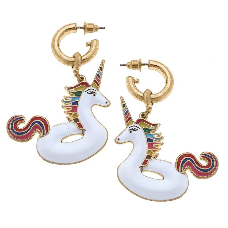 Women's Unicorn Pool Float Enamel Earrings - White Multi