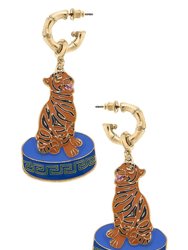 Zion Enamel Tiger Earrings - Orange/Blue