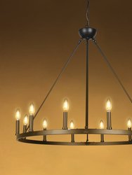 Ancora 12 Light Chandelier Wagon Wheel In Matte Black Steel Frame - 37" Wide