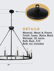 Ancora 12 Light Chandelier Wagon Wheel In Matte Black Steel Frame - 37" Wide