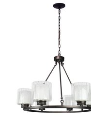 Fremont 6 Bulb Wagon Wheel Light Fixture with Glass Shades