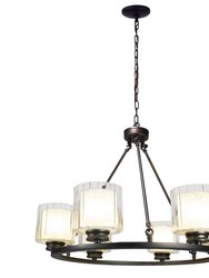 Fremont 6 Bulb Wagon Wheel Light Fixture with Glass Shades