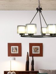 Fremont 6 Bulb Wagon Wheel Light Fixture with Glass Shades