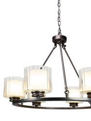 Fremont 6 Bulb Wagon Wheel Light Fixture with Glass Shades