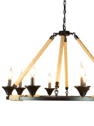 Hinnes Gothic Wagon Wheel Light Fixture With 8 Bulb Overhead Lighting And Vintage Rope Decor