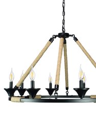 Hinnes Gothic Wagon Wheel Light Fixture With 8 Bulb Overhead Lighting And Vintage Rope Decor