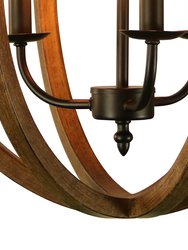 Karlis Rustic Globe Chandelier Light (3-Bulb) Round, Contemporary Steel Design With Wood Pattern Finish, Classic Home, Entryway And Foyer Decor