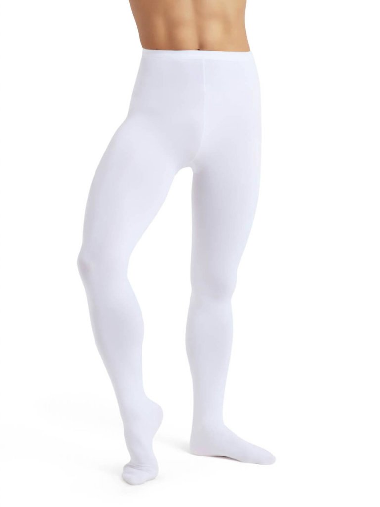 Men's Knit Footed Tights With Back Seams In Dyeable White - Dyeable White