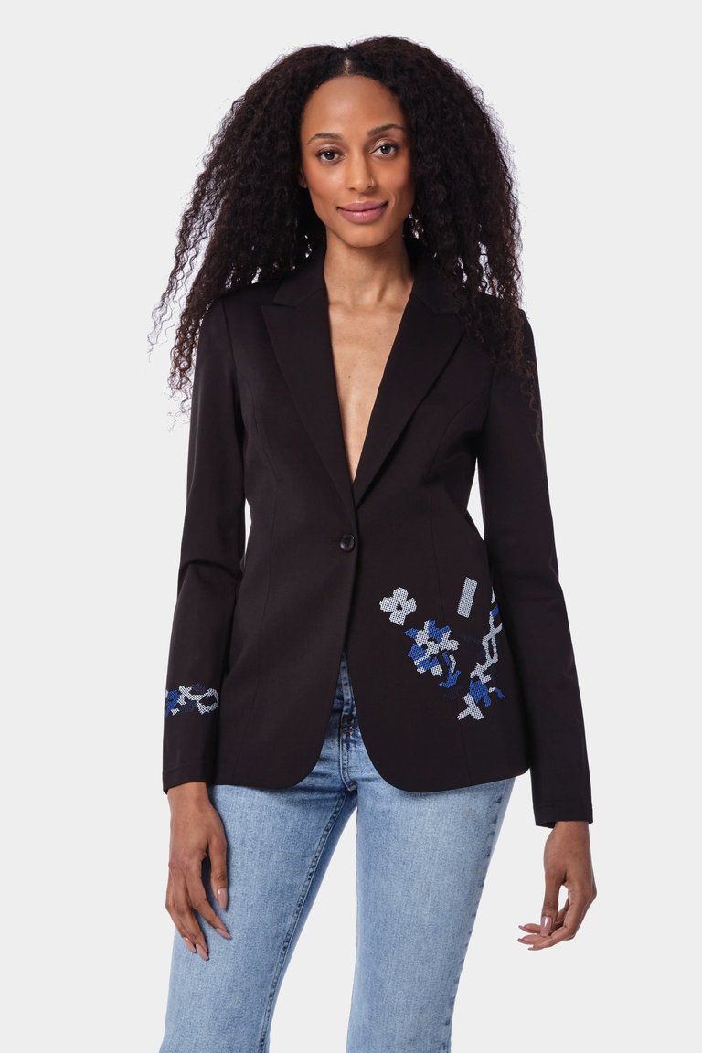 The Fortuna Jacket - Black With Blue Embroidary