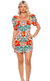 Women Kelly Egret Wild Blossoms Square Neck Puff Sleeves Mini Dress - Multicolor