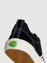 CATIBA PRO Skate Black Suede and Canvas Contrast Thread Ivory Logo Sneaker Women