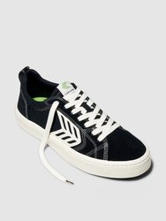 CATIBA PRO Skate Black Suede and Canvas Contrast Thread Ivory Logo Sneaker Women