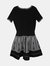 Carolina Herrera Women's Black Multi Short Sleeve V-Neck Fit and Flare Dress