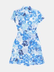 Carolina Herrera Women's Blue Multi Short Sleeve Collared Dress - 4