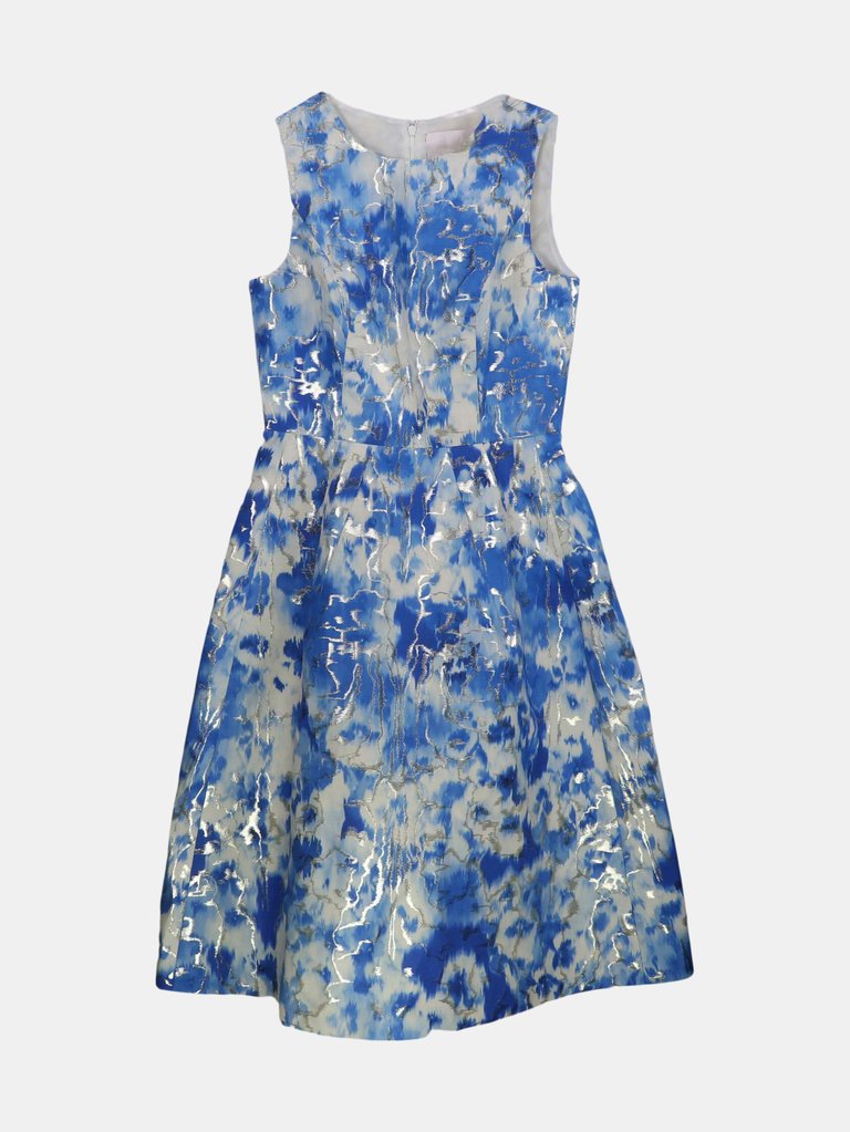 Carolina Herrera Women's Sleeveless Pleated A Line Dress - Blue/ Multi