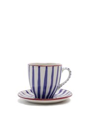 Etched Flower Coffee Set - Etched Flower Blue-White Stripes