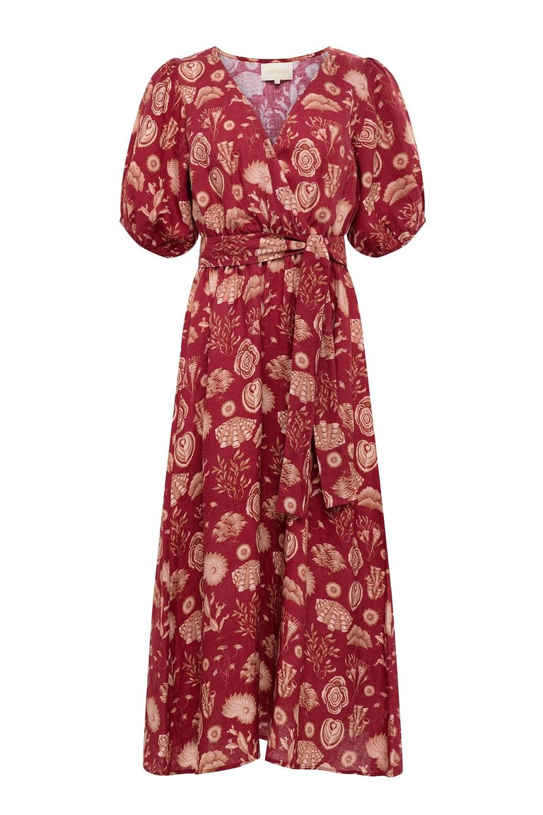 Florita Midi Dress In Corals Burgundy - Corals Burgundy