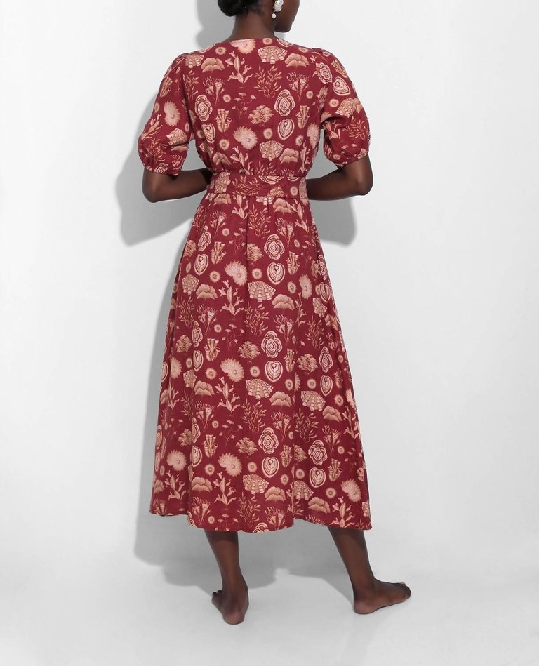 Florita Midi Dress In Corals Burgundy