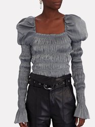 Delilah Metallic Weave Long Sleeve Ruched Slate Top - Silver