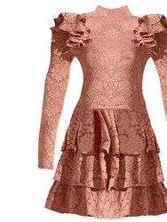 Women Emily Stretch Lace Layered Cork Mini Dress - Rose Gold