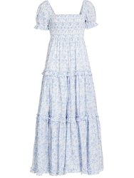 Women's Zuri Dress, White Blue Camel Toile Maxi Dress