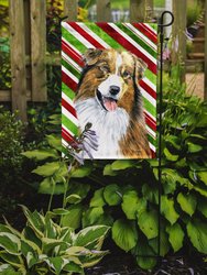 11 x 15 1/2 in. Polyester Australian Shepherd Candy Cane Holiday Christmas Garden Flag 2-Sided 2-Ply