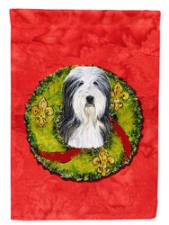 11 x 15 1/2 in. Polyester Bearded Collie Cristmas Wreath Garden Flag 2-Sided 2-Ply