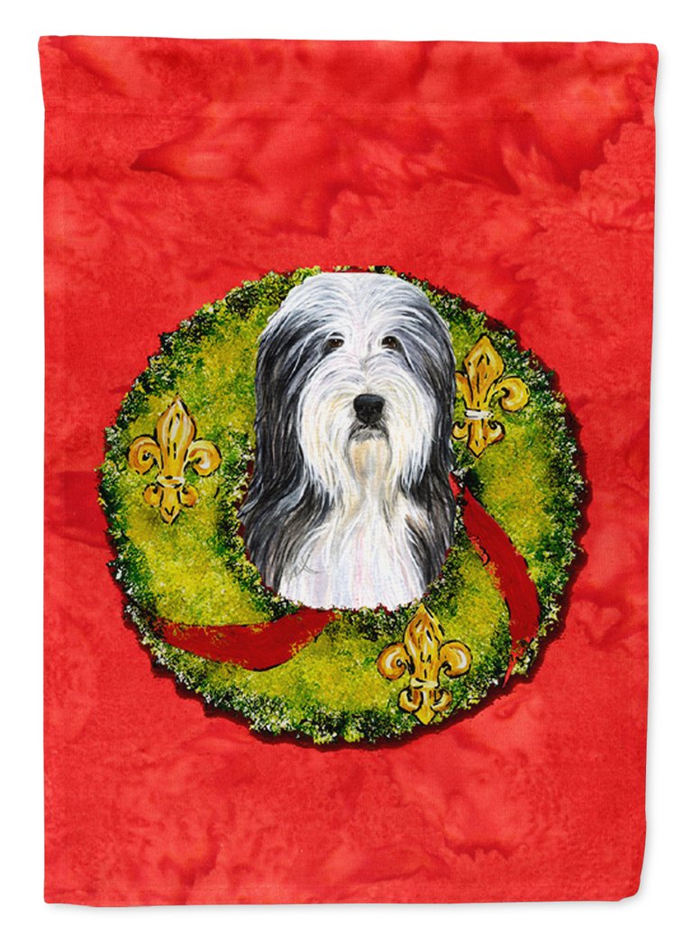 11 x 15 1/2 in. Polyester Bearded Collie Cristmas Wreath Garden Flag 2-Sided 2-Ply