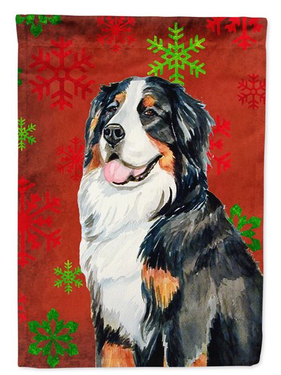 Caroline's Treasures 11 x 15 1/2 in. Polyester Bernese Mountain Dog Red  Green Snowflakes Holiday Christmas Garden Flag 2-Sided 2-Ply product